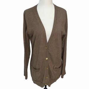 LADY Hathaway V-Neck Brown Grandpa Cardigan Sweater Wool Blend XL
